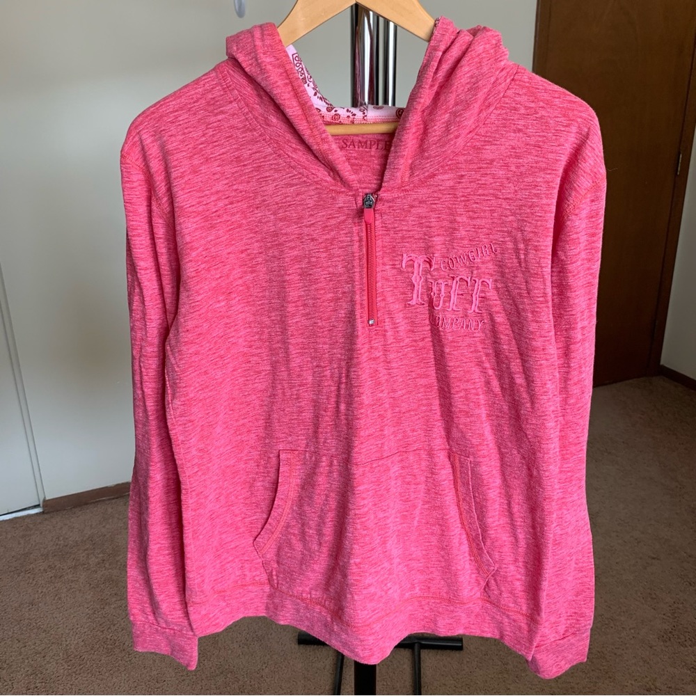 Cowgirl Tuff 1/4 Zip Pink Pullover Hoodie Medium